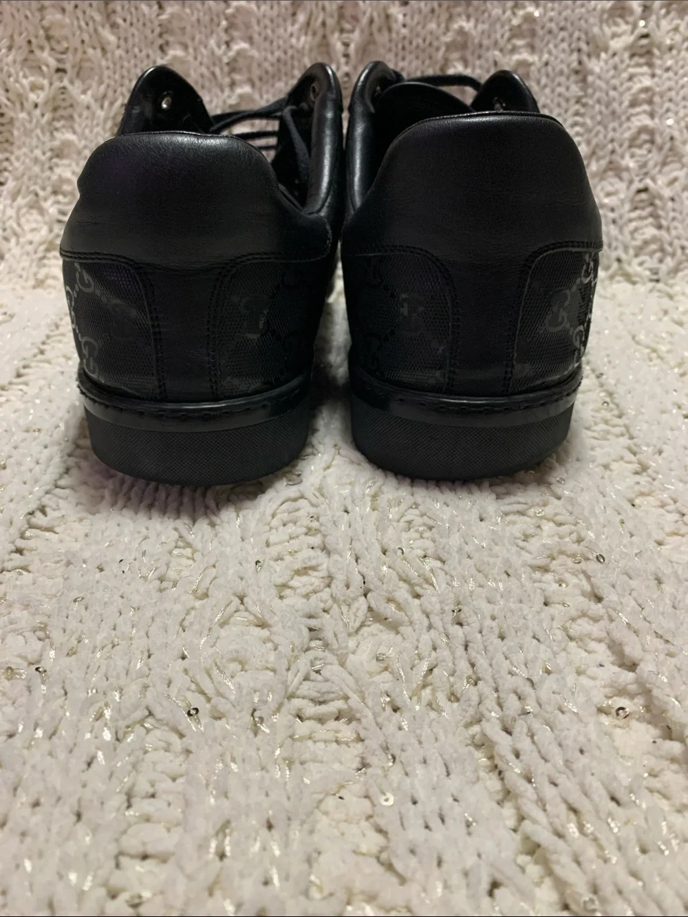 GUCCI GG GUCCISSIMA LOW MEN’S BLACK  LUXURY LEATHER SNEAKERS SIZE 11